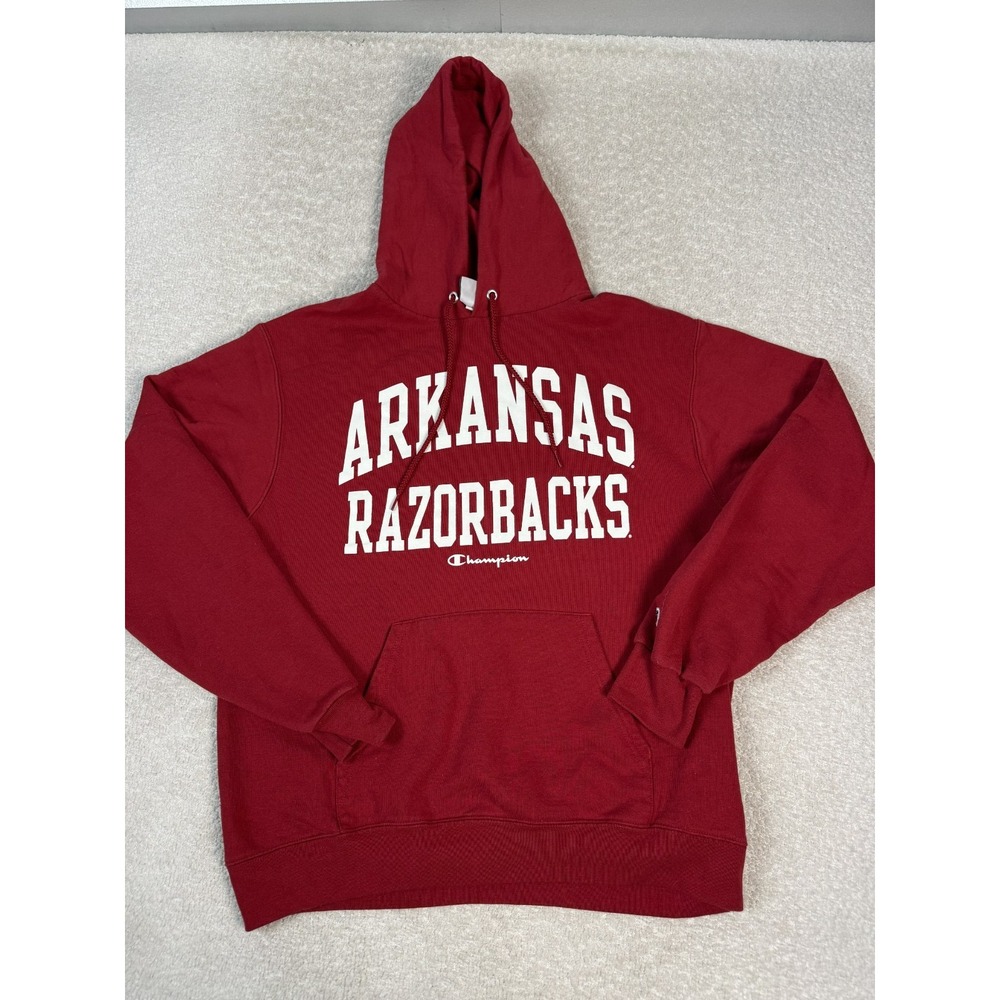 Champion Mens Arkansas Razorbacks Hoodie Sweatshirt Fleece Pullover Red Medium